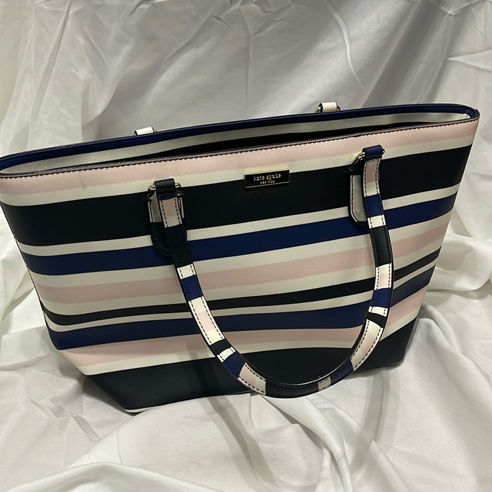 Vera Bradley Muti Navy Pink White Striped Toot Bag Purse